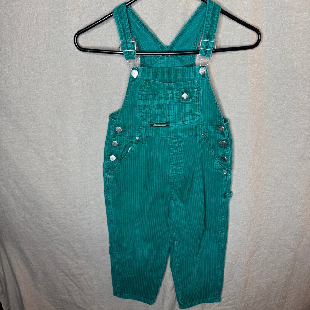 Vintage Squeeze Jeans Kids Green Corduroy Overalls Size 5 Carpenter 90s Y2K